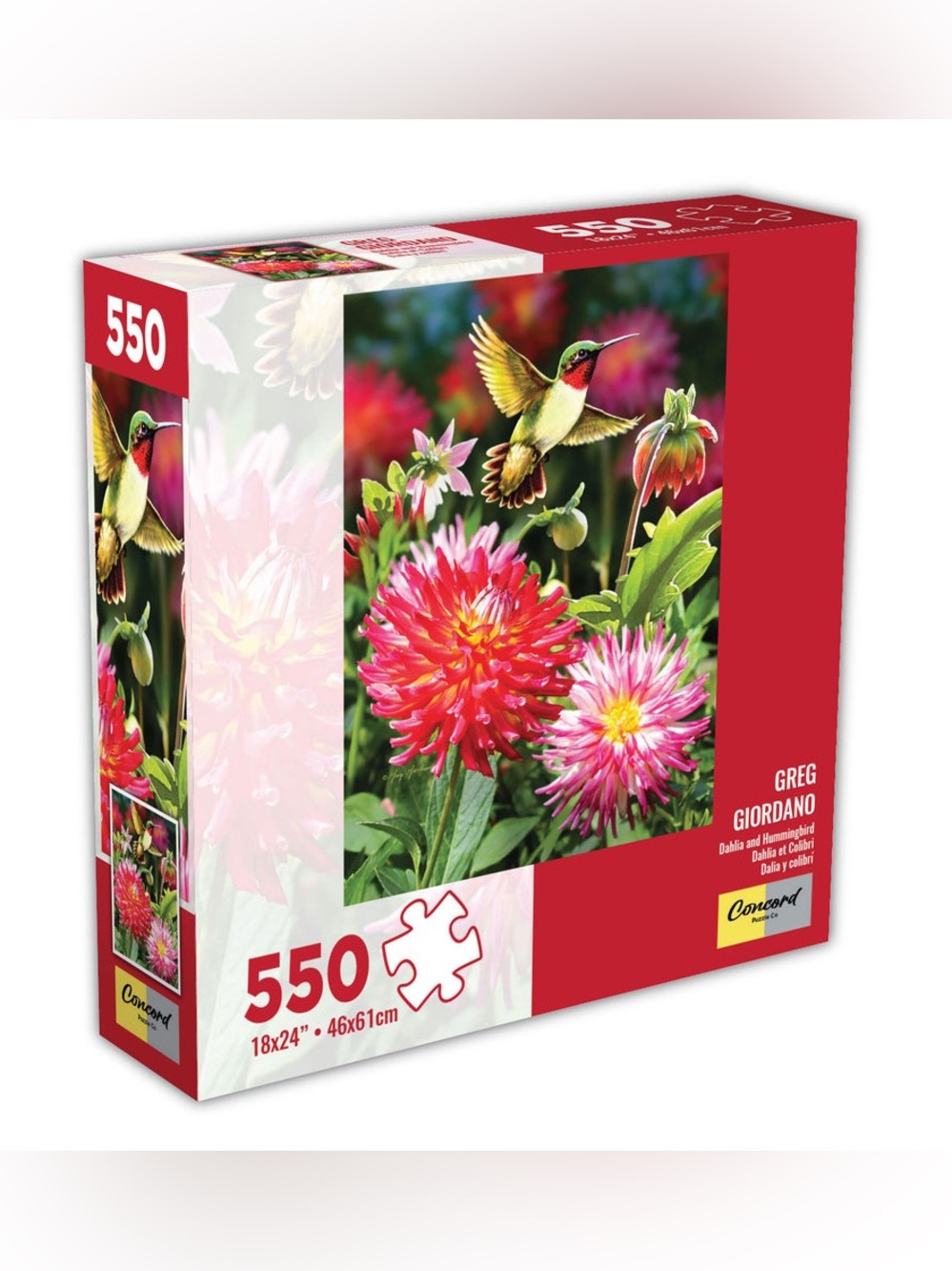550-Piece Hummingbird & Dahlia Jigsaw Puzzle - Greg Giordano